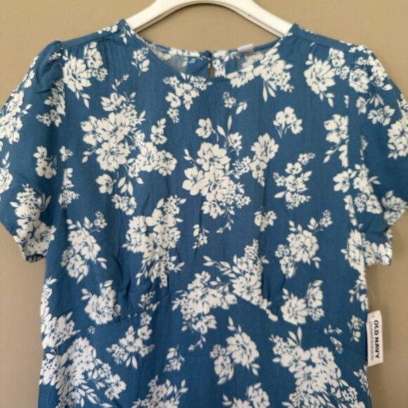 NWT Old Navy Floral Dress Pockets Blue Women L Empire Waist Cottage Crepe - Picture 4 of 7